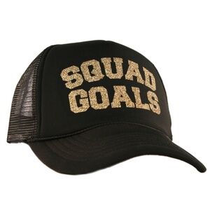Deckys Squad Goals Women's Trucker Hat Black Gold One Size